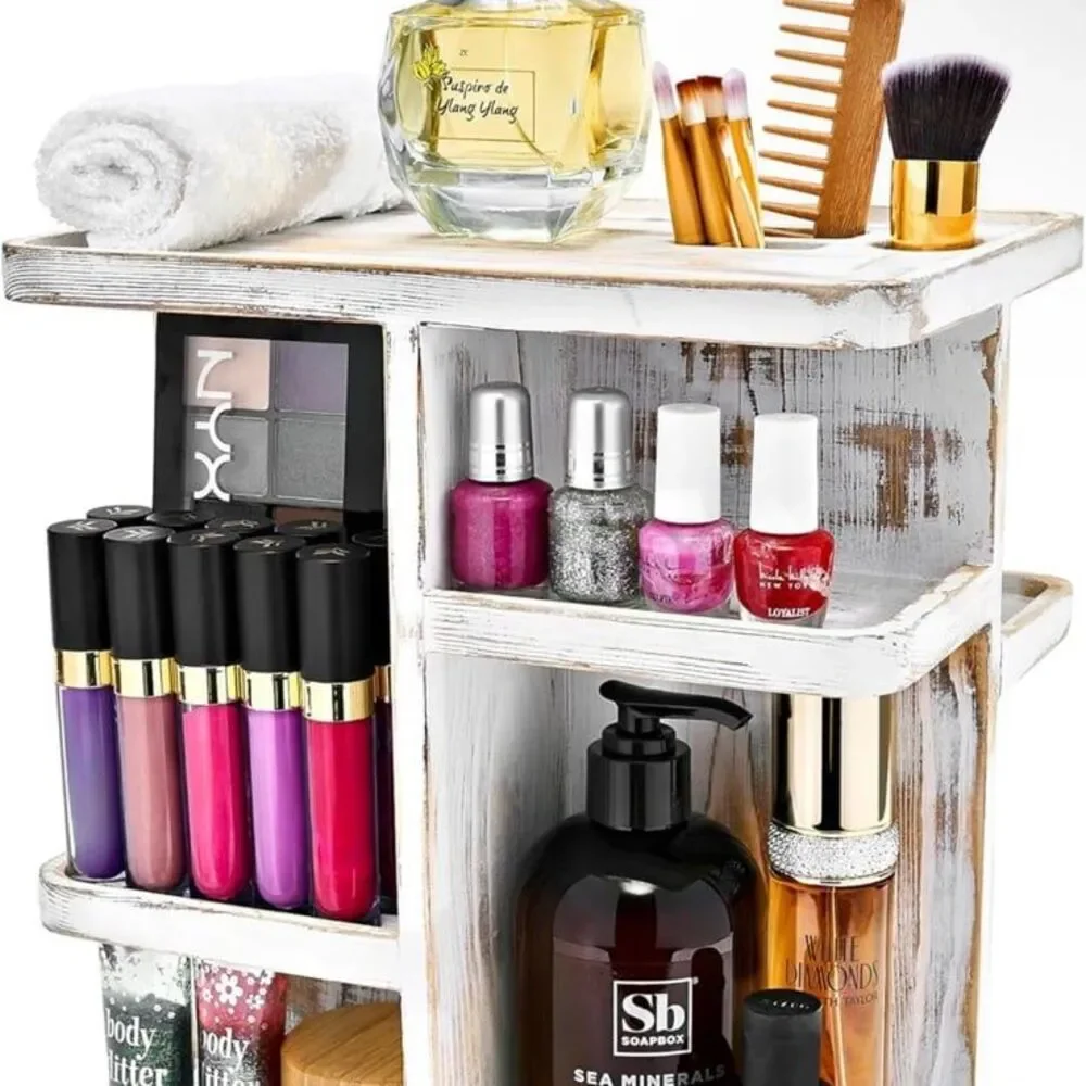 Rotating Organizer Vanity for Bathroom & Kitchen Wood Lazy Suzan for Organizing